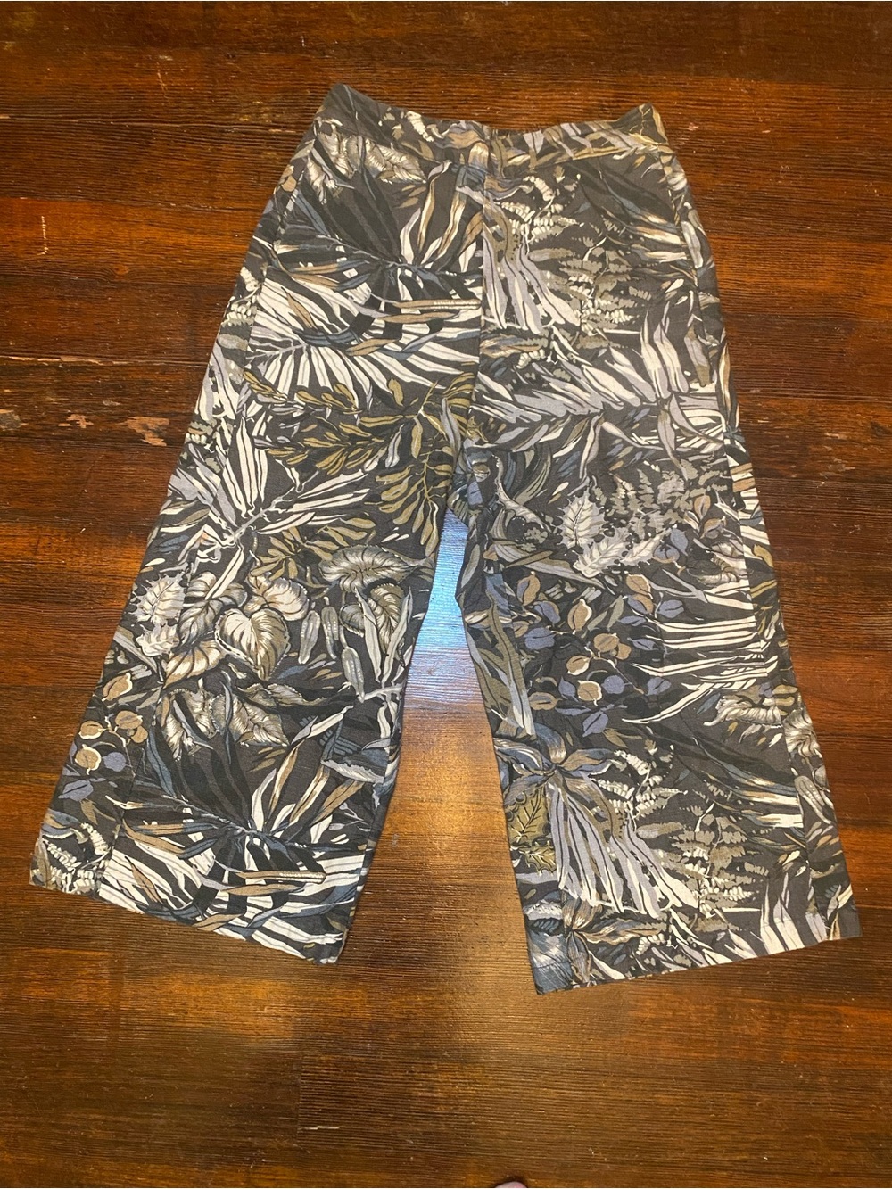 EUC 100% Cotton Luna Karina Masana Tropical Leaf Print Wide Leg Pull On Pants